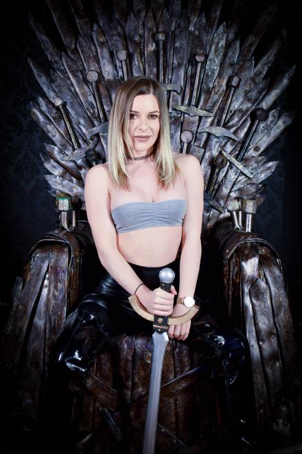 Muscle Mommy Mikeala Witt on Game of Thrones Throne Muscle Mommy Mikeala Witt on Game of Thrones Throne