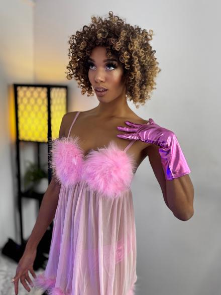 Sabrina Jade wearing a pink negligee Sabrina Jade wearing a pink negligee