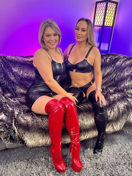 Delilah Jynx and Eva May wearing latex outfits
